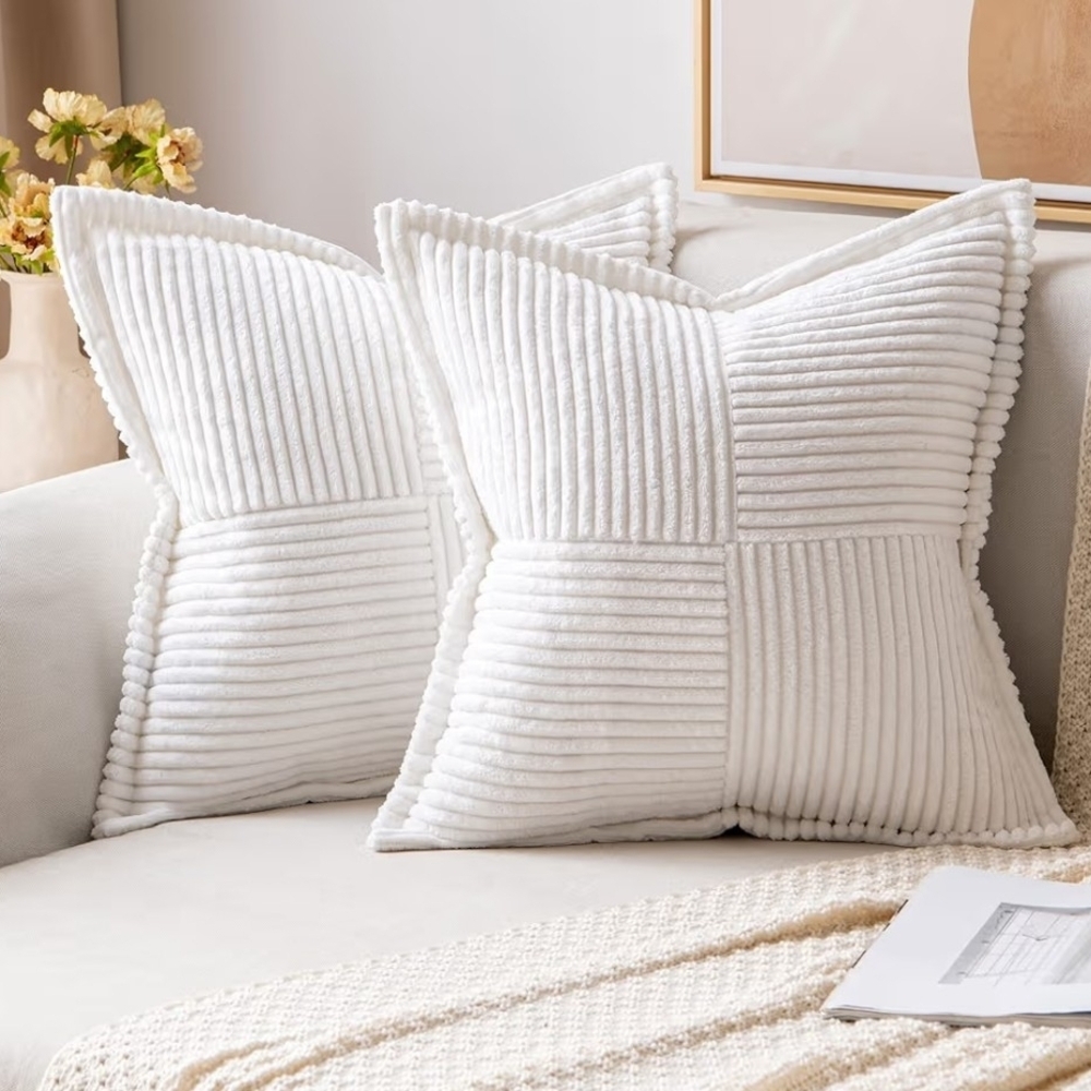 Set Of 2 Luxurious White Corduroy Pillow Covers Size 20 X 20